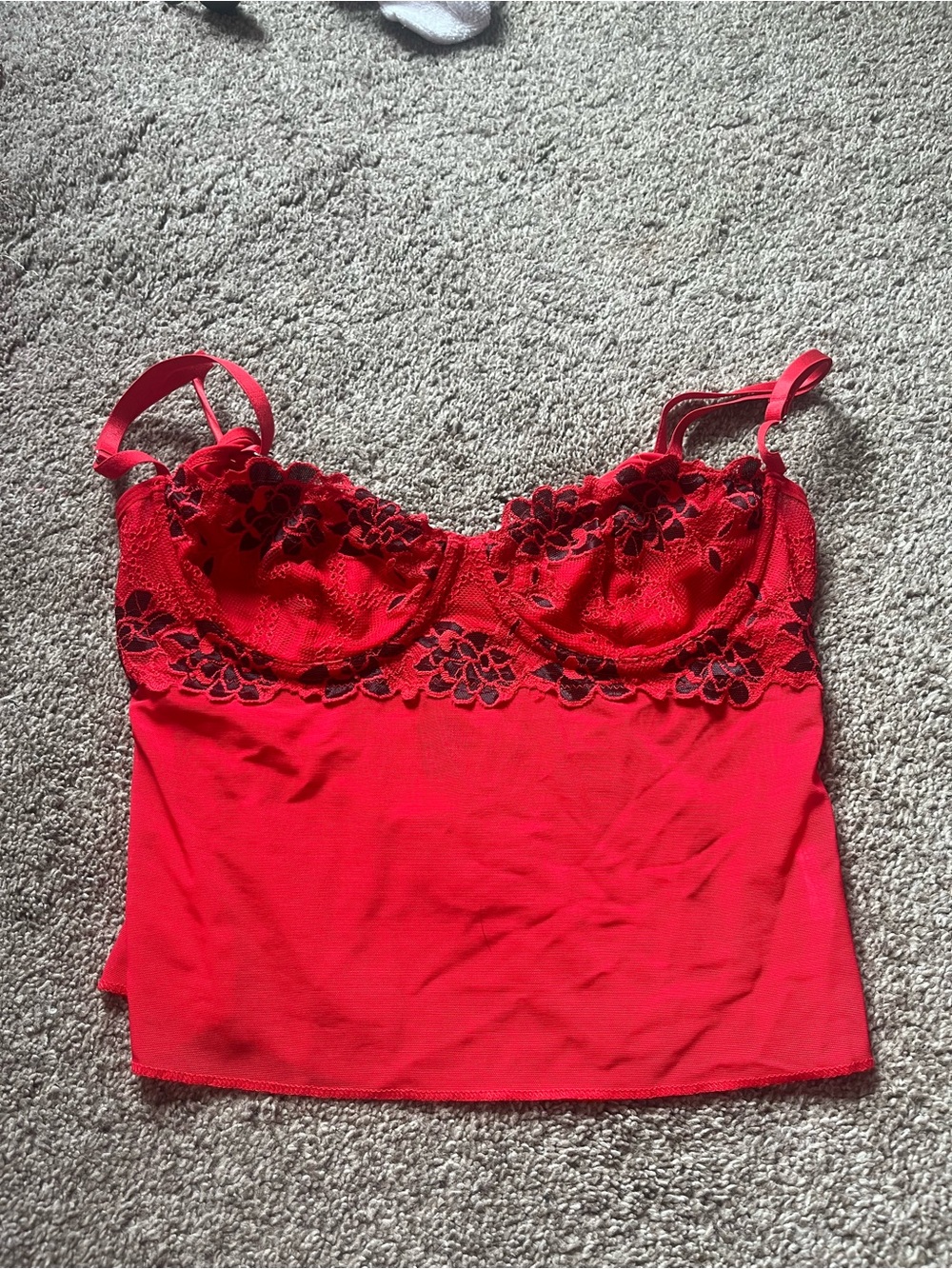 SHEIN Red Lace Trim Cami Tank Top